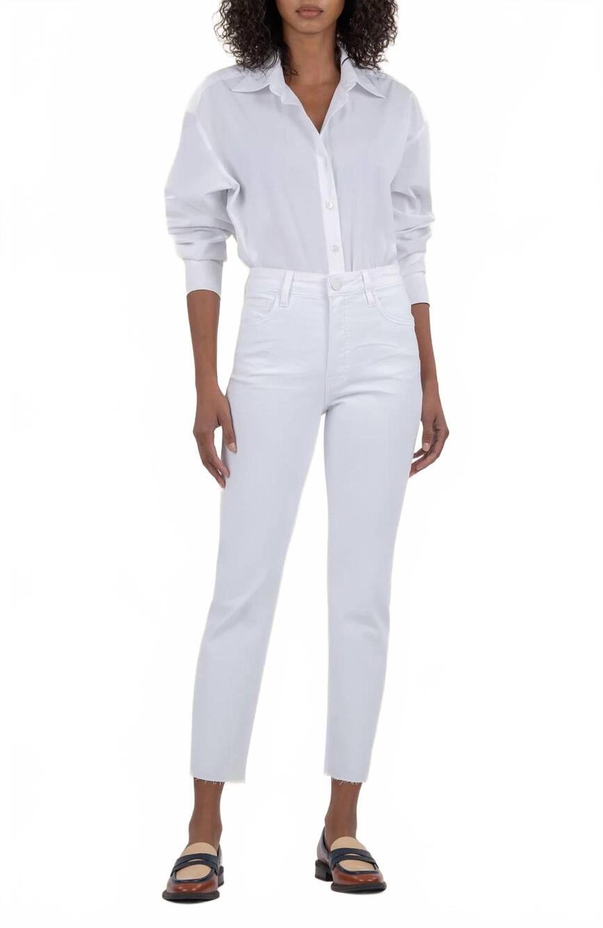 NEW KUT FROM THE KLOTH rachel high rise fab ab mom jean in optic white